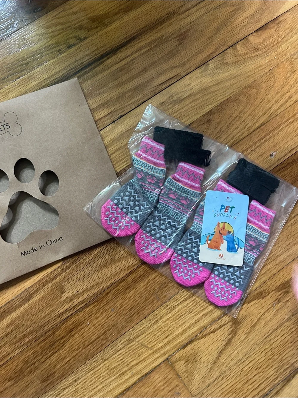 Pack of Pink & Gray Patterned Dog Socks